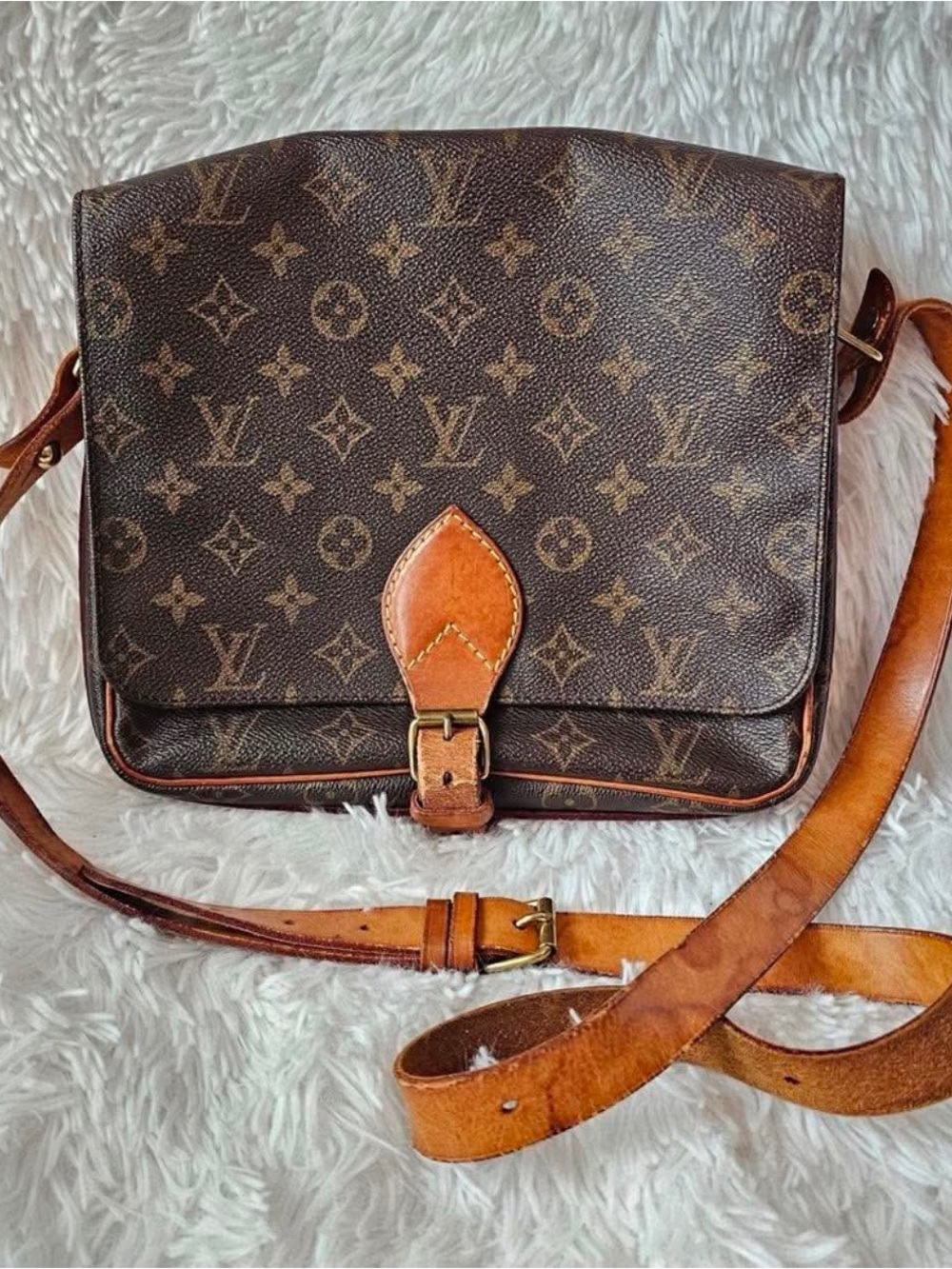 Louis Vuitton Brown Monogram Crossbody Bag with Tan Leather Trim